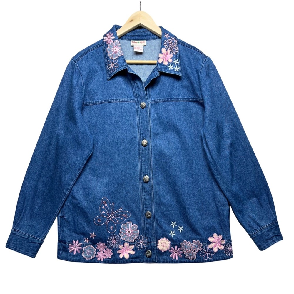 Toffee Apple Denim Jacket‎ Embroidered Butterfly Flowers Chore Cottage Y2K